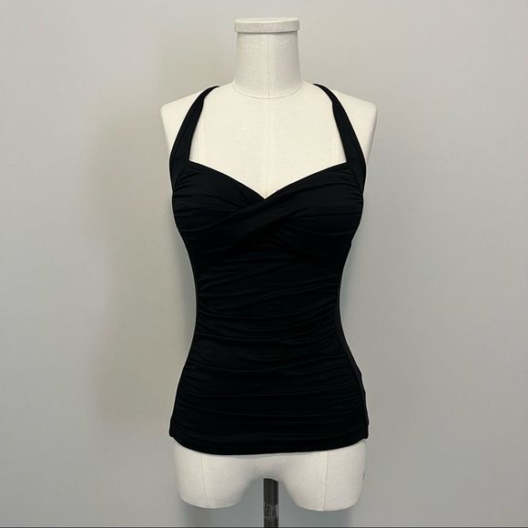Seafolly Australia Goddess Twist Bandeaux Ruched  Tankini Bathing Suit Top Black - Picture 4 of 15